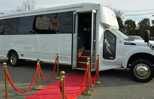 Red carpet and party bus